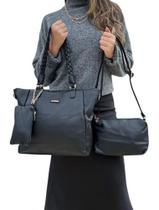 Kit 3 Peças Bolsa Feminina Com Alça Trançada - Preta Kit 3 Peças Bolsa Feminina Com Alça Trançada - Preta