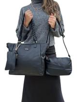 Kit 3 Peças Bolsa Feminina Com Alça Trançada - Preta