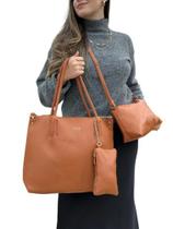 Kit 3 Peças Bolsa Feminina Estilo Tote - Caramelo