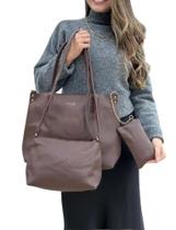 Kit 3 Peças Bolsa Feminina Estilo Tote com Bolsa Transversal e Necessaire Marrom