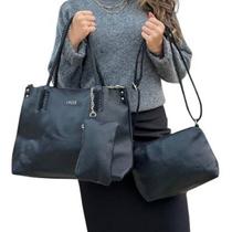 Kit 3 Peças Bolsa Feminina Preta Grande e Média + Necessarie