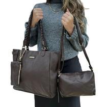 Kit 3 Peças Bolsa Grande Feminina Zíper Alça Trança Trançada Tote Necessaire Sintético Dia das Mães Aniversário Passeios Viagens Festas Eventos Kit 3 Peças Bolsa Grande Feminina Zíper Alça Trança Trançada Tote Necessaire Sintético Dia das Mães Aniversário Passeios Viagens Festas Eventos