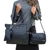 Kit 3 Peças Bolsa Grande Feminina Zíper Alça Trança Trançada Tote Necessaire Sintético Dia das Mães Aniversário Passeios Viagens Festas Eventos Kit 3 Peças Bolsa Grande Feminina Zíper Alça Trança Trançada Tote Necessaire Sintético Dia das Mães Aniversário Passeios Viagens Festas Eventos