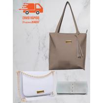 Kit 3 Peças Bolsas Femininas Grande Transversal Carteira Barata Moda Sacola Tote com Tachas