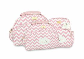 Kit 3 peças Bolsas Mochila Bebê Saída Maternidade Barato Rosa com Branco Kit 3 peças Bolsas Mochila Bebê Saída Maternidade Barato Rosa com Branco