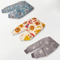 Kit 3 Peças Calça Mijão Bebe Fleece Frio Inverno Macio 0 a 3 Menino Menina