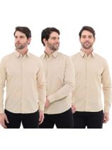 KIT 3 Peças - Camisa Social Masculina Premium Tipo Linho Bege