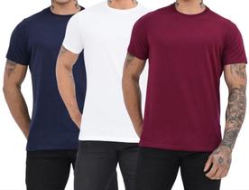 Kit 3 peças camisas masculinas manga curta gola redonda básica casual