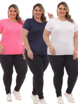 Kit 3 Peças - Camiseta Feminina Dry Fit Plus Size Poliester Academia