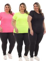 Kit 3 Peças - Camiseta Feminina Dry Fit Plus Size Poliester Academia