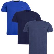 Kit 3 Peças Camisetas FMF Básicas Masculina Industrie em Algodão Premium no Estilo Bordado França 3 Tons de Azul