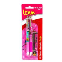 Kit 3 peças caneta lapiseira e grafite love coruja - molin