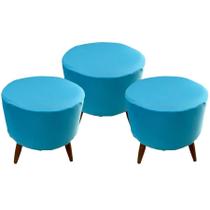 Kit 3 Peças Capa para Puff Redondo Pé Palito Malha com Elástico