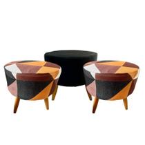 Kit 3 Peças Capa Puff Redondo Pé Palito Malha Com Elástico