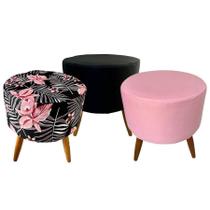 Kit 3 Peças Capa Puff Redondo Pé Palito Malha Com Elástico Kit 3 Peças Capa Puff Redondo Pé Palito Malha Com Elástico