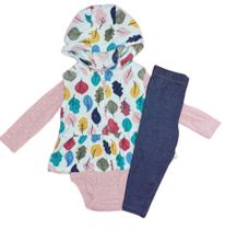 Kit 3 peças carters 18 meses - colete com capuz, body e calça menina - baby