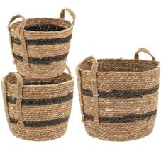 KIT 3 Peças Cesta Decorativa Organizadora Cachepô Fibra Natural Buana