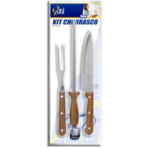 Kit 3 Peças Churrasco Aço Inox Conjunto Faca Chaira e Garfo