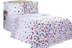 Kit 3 Peças Cobre Leito Casal Queen Dupla Face Borboletas Branco