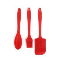 Kit 3 Peças Colher E Pincel Espátula De Silicone Culinário - Vermelho Kit 3 Peças Colher E Pincel Espátula De Silicone Culinário - Vermelho