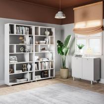 Kit 3 Peças com 2 Estantes Multiuso Livreiro e Armário Baixo