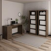 Kit 3 Peças com Escrivaninha 3 Gavetas e 2 Estantes Livreiros Espresso Móveis