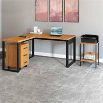 Kit 3 Peças com Escrivaninha em L 100% Mdf, Gaveteiro 3 Gavetas e Mesa Auxiliar