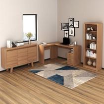 Kit 3 Peças com Escrivaninha em L, Estante Livreiro e Balcão para Escritório 3 Portas