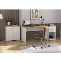 Kit 3 Peças com Escrivaninha Minimalista, Balcão Multiuso 2 Portas e Gaveteiro Organizador