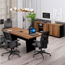 Kit 3 Peças com Mesa de Reunião Retangular com 01 Caixa de Tomada e Dois Armários Baixos Espresso Móveis Kit 3 Peças com Mesa de Reunião Retangular com 01 Caixa de Tomada e Dois Armários Baixos Espresso Móveis