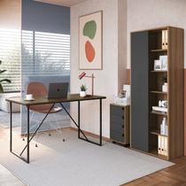 Kit 3 Peças com Mesa Office Noce Oro , Gaveteiro 4 Gavetas e Livreiro