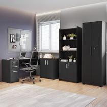 Kit 3 Peças com Mesa para Escritório em L, Armário Multiuso Alto Aberto e Armário Fechado - Espresso Móveis