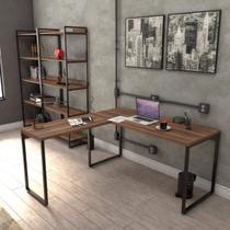 Kit 3 Peças com Mesa para Escritório em L Kuadra e 2 Estantes Multiuso 5 Prateleiras Kit 3 Peças com Mesa para Escritório em L Kuadra e 2 Estantes Multiuso 5 Prateleiras