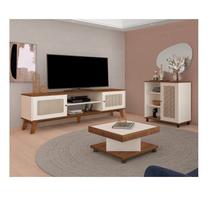 Kit 3 Peças com Rack para TV até 75 Polegadas Buffet e Mesa de Centro Memphis Saara Artely Bege Kit 3 Peças com Rack para TV até 75 Polegadas Buffet e Mesa de Centro Memphis Saara Artely Bege