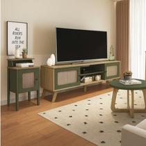 Kit 3 Peças com Rack para Tv até 75 Polegadas Centro e Mesa de Apoio Charlotte Verde Carvalho/Menta