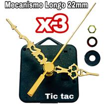 Kit 3 Peças Completas Para Relógio De Parede Eixo Longo 22mm Ponteiro Dourado