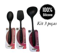 Kit 3 Peças Concha Espátula Colher Silicone Preto Belakaza