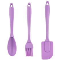 Kit 3 Peças Confeiteiro Espátula Pincel Colher em Silicone Kit 3 Peças Confeiteiro Espátula Pincel Colher em Silicone