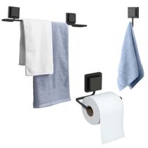 Kit 3 Peças Conjunto Banheiro Porta Papel Higiênico Papeleira Gancho Toalheiro De Banho Fixação Sem Furos Adesivo 3m Preto Arthi Kit 3 Peças Conjunto Banheiro Porta Papel Higiênico Papeleira Gancho Toalheiro De Banho Fixação Sem Furos Adesivo 3m Preto Arthi