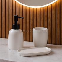 Kit 3 Peças Conjunto de Banheiro Londres com Dispenser Porta Sabonete Líquido e Escova de Dente