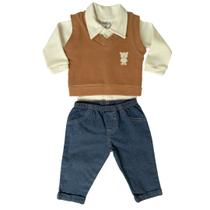 Kit 3 Peças Conjunto Pagão Recém Nascido Body Colete Urso Kit 3 Peças Conjunto Pagão Recém Nascido Body Colete Urso