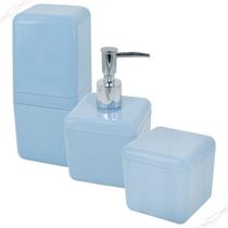 Kit 3 Peças Conjunto para Banheiro Bancada Lavabo Cube Azul