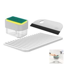 Kit 3 Peças Cozinha Dispenser Porta Detergente Escorredor Copos Rodo Pia Cozinha - Ou
