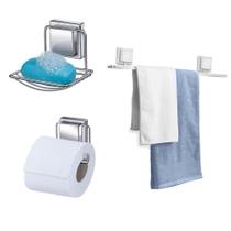 Kit 3 peças de banheiro fixaçao parede toalheiro saboneteira papel higienico