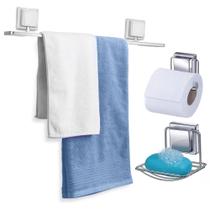 Kit 3 peças de banheiro fixaçao parede toalheiro saboneteira papel higienico