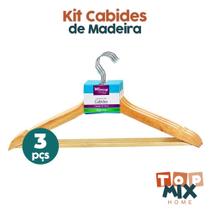 Kit 3 Peças de Cabides de Madeira Adulto Bege p/ Pendurar Camisas, Calças, Bermudas, Casacos e Roupas em Geral