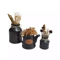 Kit 3 Peças de Ceramica Bule Peq Latão Gr e Latão Peq Preto