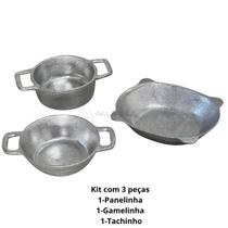 Kit 3 peças de Miniaturas de Panelas de Alumínio Tacho Gamela e Caçarola Mesa Posta