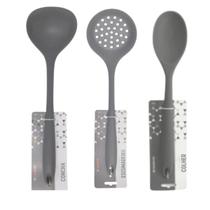 Kit 3 peças de utensílios Escumadeira, Concha e Colher Cinza - UNIVENDAS