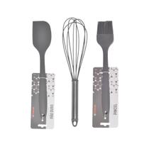 Kit 3 Peças de Utensílios Fouet, Pincel e Espátula Cinza Kit 3 Peças de Utensílios Fouet, Pincel e Espátula Cinza